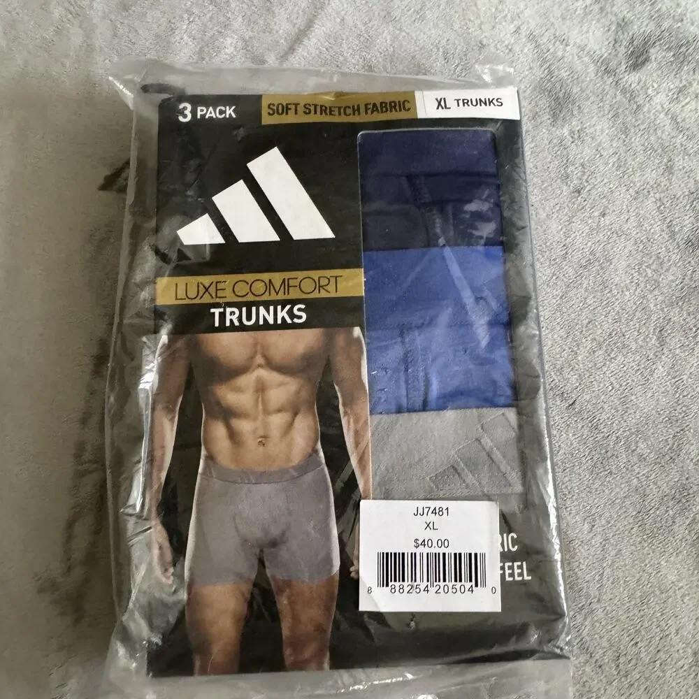 Adidas Men’s Luxe Comfort Trunks XL 3 Pack Blue Gray Soft Stretch Fabric JJ7481‎
